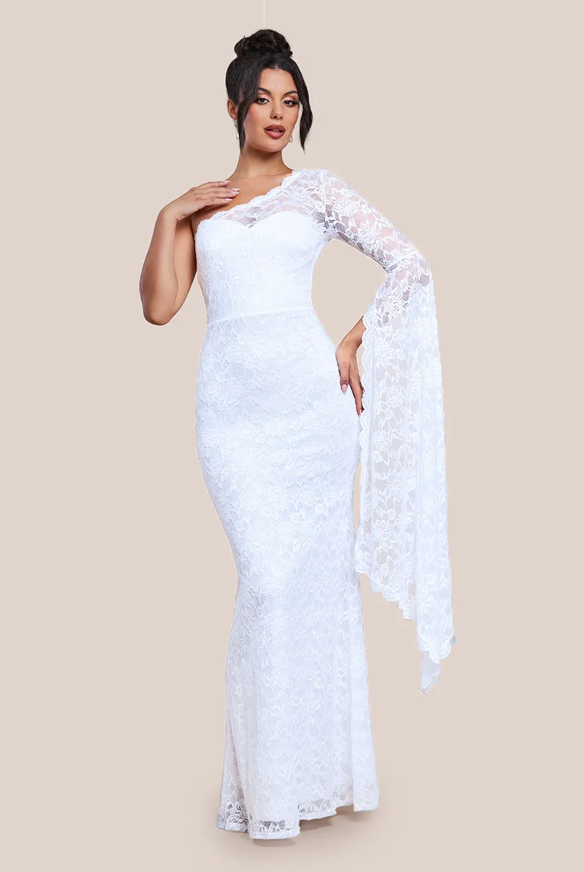 One Shoulder Scalloped Neck Maxi Dress - White by Goddiva sold by Goddiva