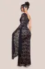 One Shoulder Scalloped Neck Maxi Dress - Black by Goddiva sold by Goddiva