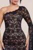One Shoulder Scalloped Neck Maxi Dress - Black by Goddiva sold by Goddiva