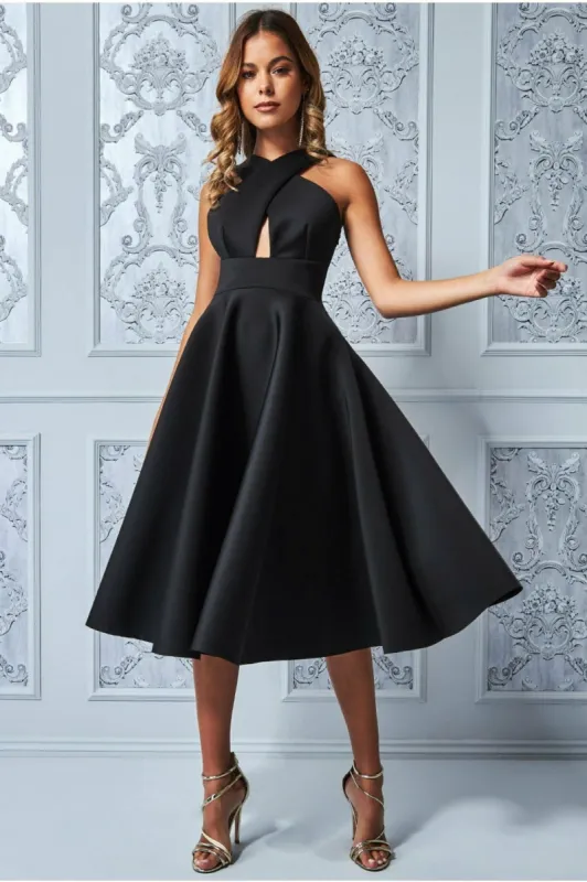 Goddiva Crossover Keyhole Midi Dress - Black sold by Goddiva