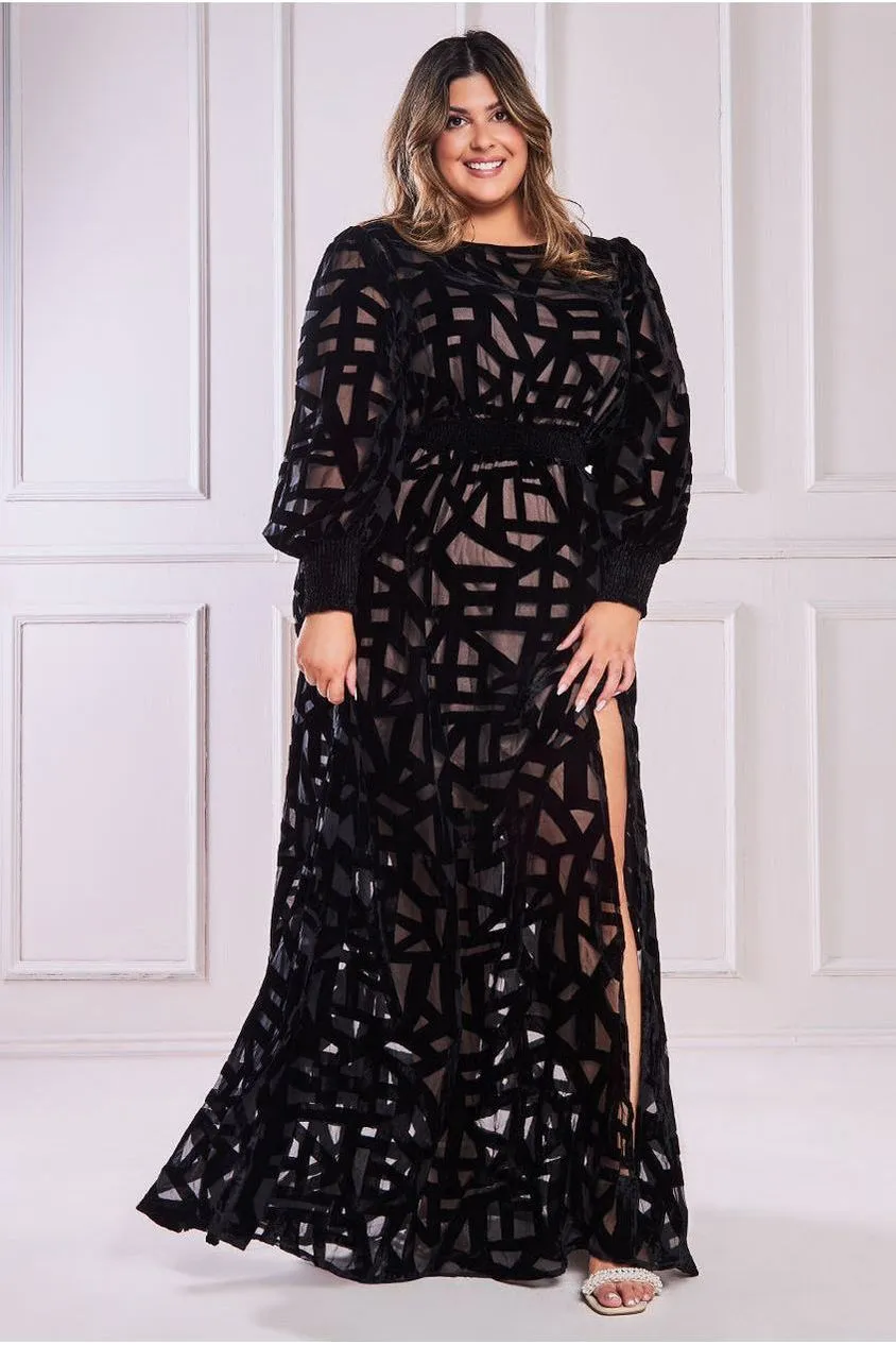 Burnout Velvet Maxi Dress - Black by Goddiva Plus sold by Goddiva