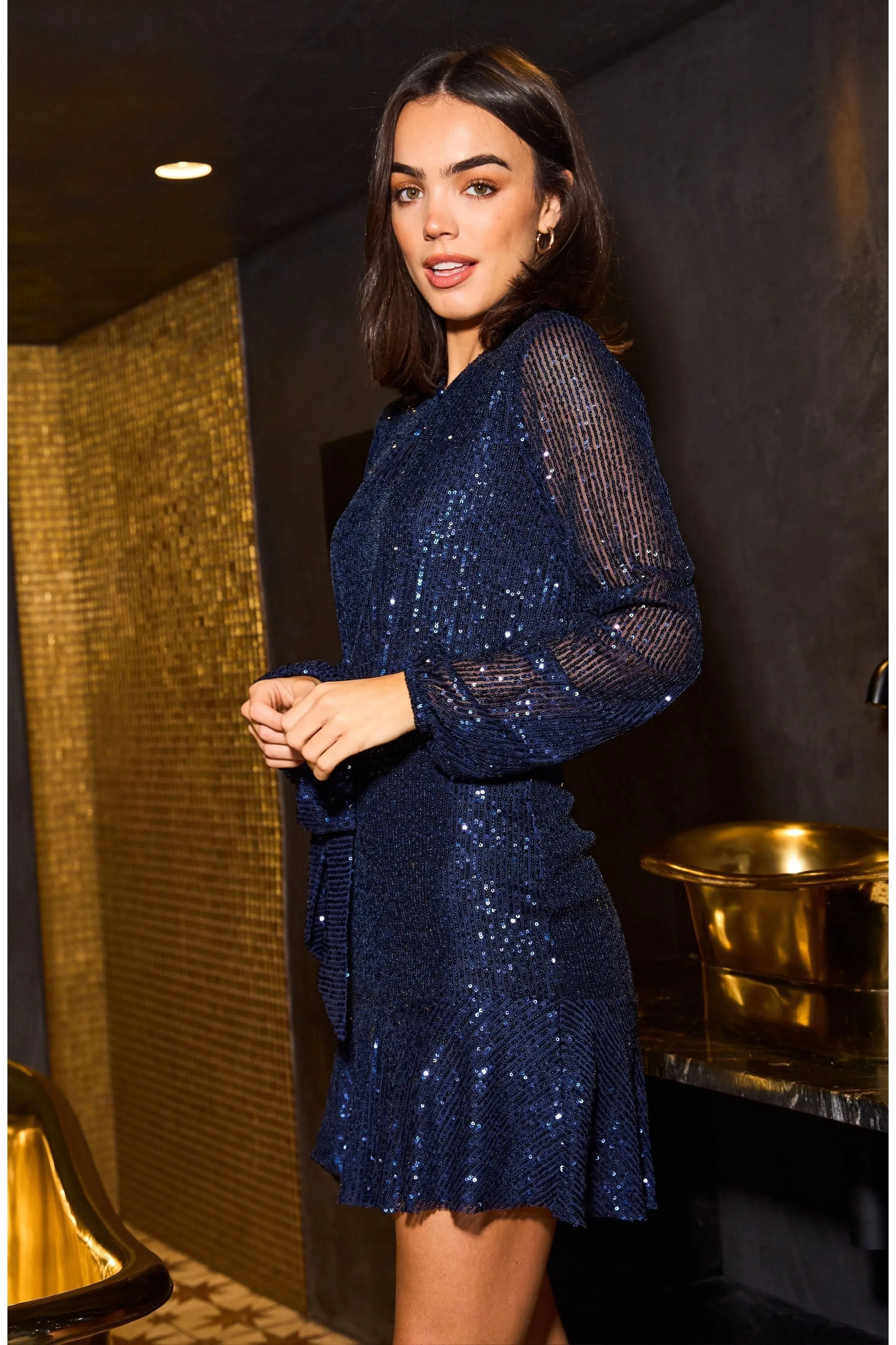 Sequin Skater Dress With Long Sleeve by Urban Touch sold by Goddiva product image thumbnail 2