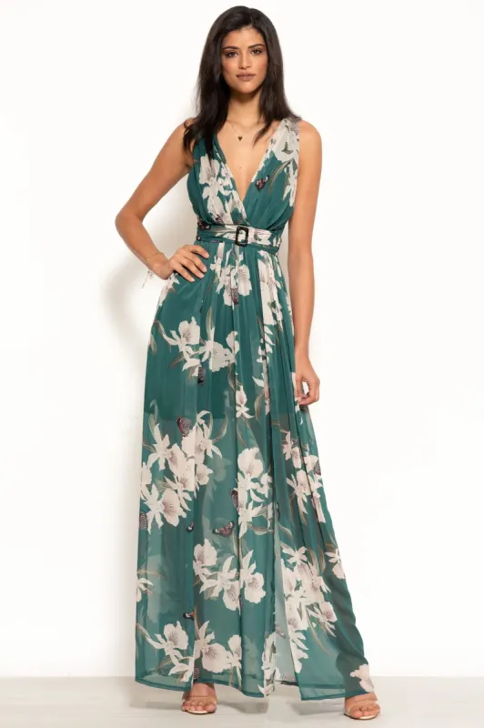 Urban Touch Floral Print Belted Maxi Dress made by Goddiva