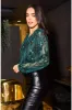 Sequin Wrap Bodysuit With Long Sleeve by Urban Touch sold by Goddiva