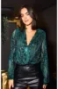 Sequin Wrap Bodysuit With Long Sleeve by Urban Touch sold by Goddiva