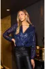 Sequin Wrap Bodysuit With Long Sleeve by Urban Touch sold by Goddiva