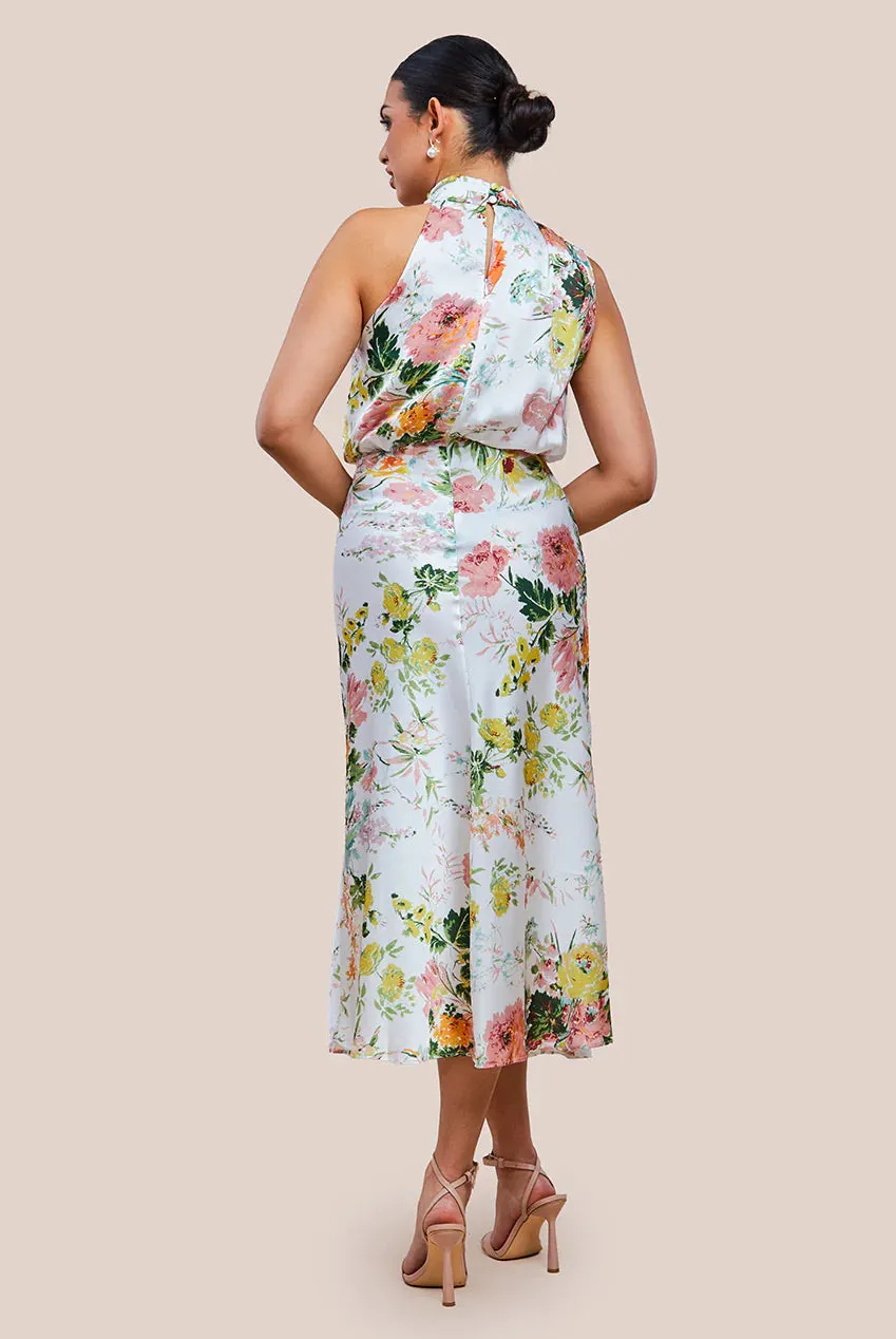 Ruched Asymmetric High Neck Satin Midi Dress by Urban Touch sold by Goddiva product image thumbnail 3