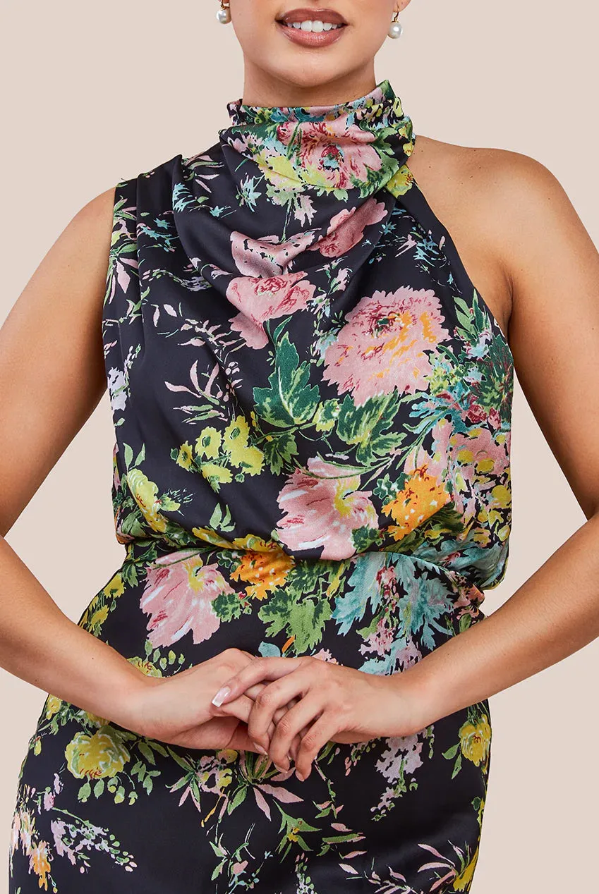 Ruched Asymmetric High Neck Satin Midi Dress by Urban Touch sold by Goddiva product image thumbnail 2