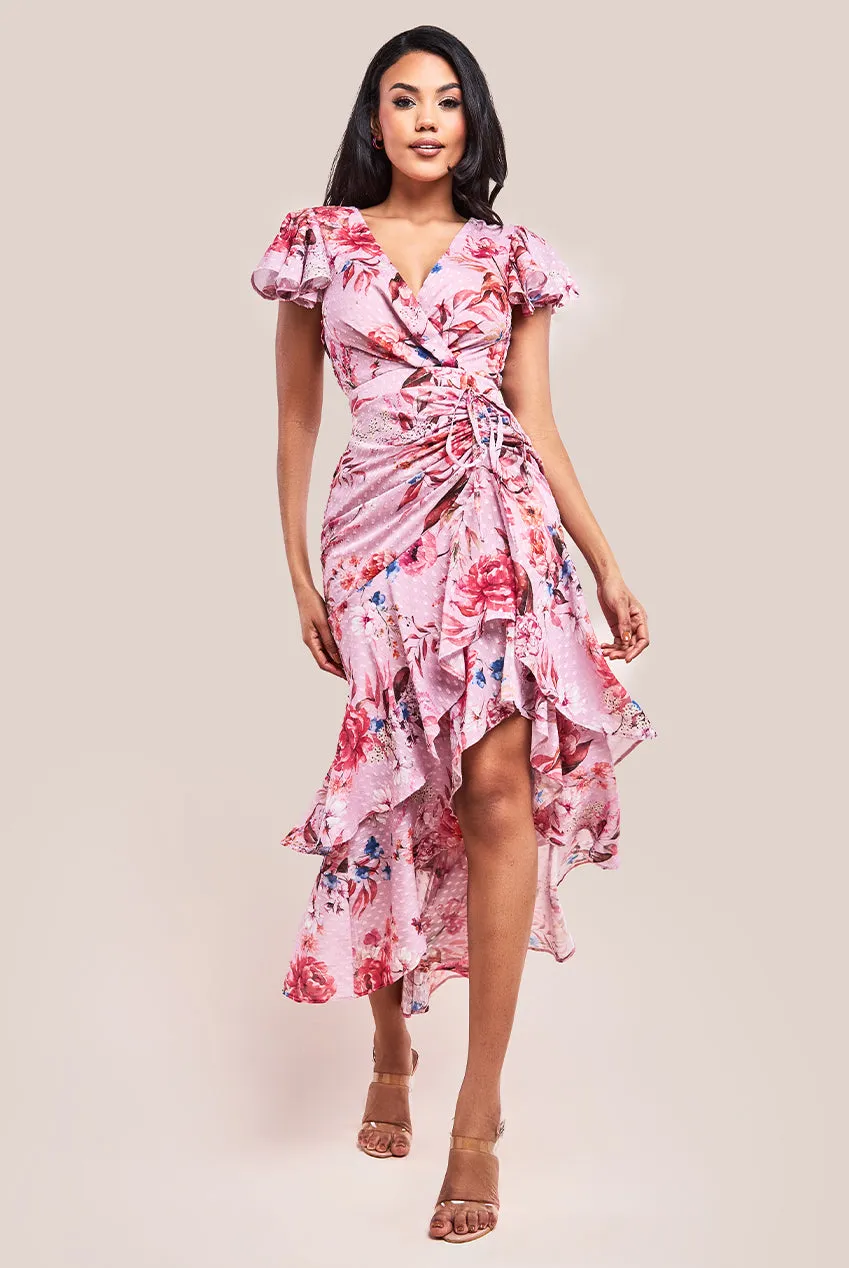 Floral Wrap High And Low Midaxi Dress - Blush Pink by Goddiva sold by Goddiva