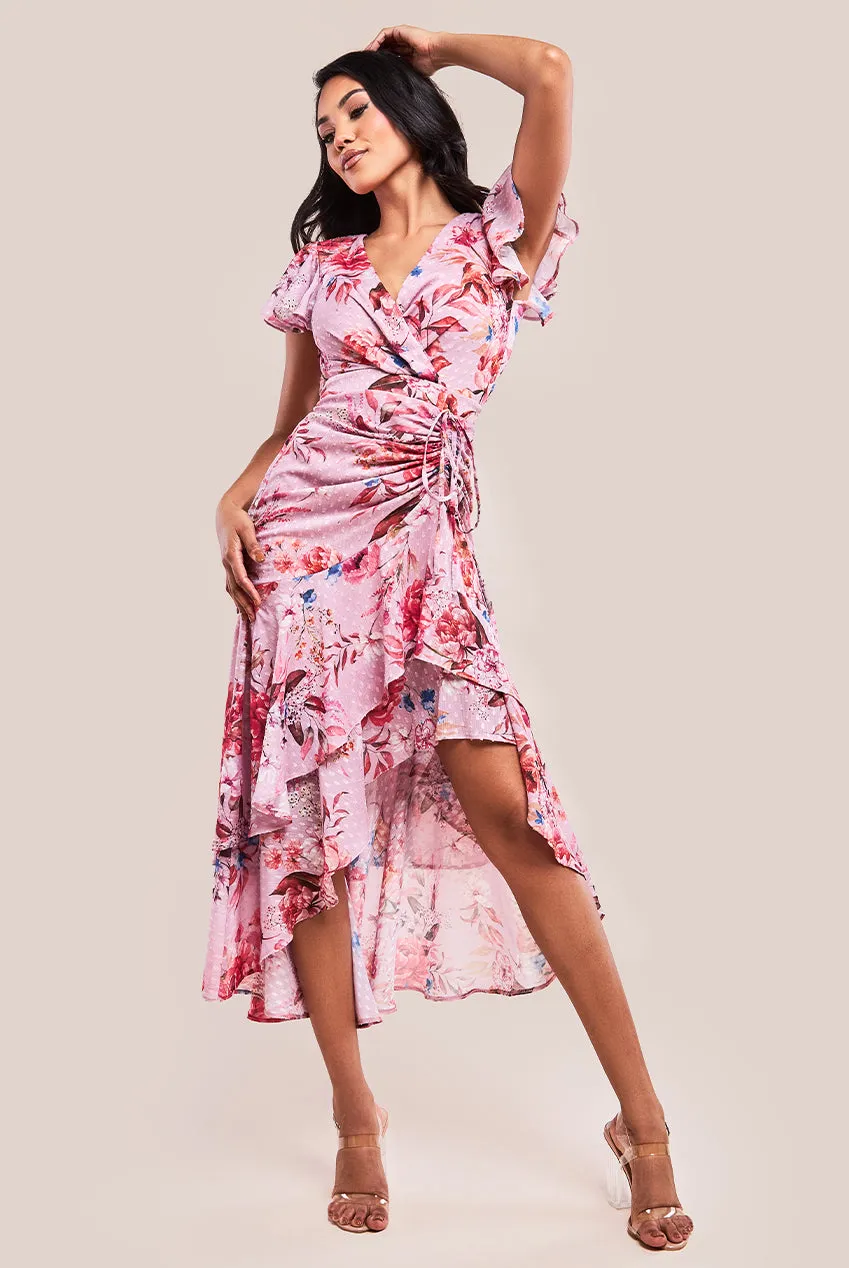 Floral Wrap High And Low Midaxi Dress - Blush Pink by Goddiva sold by Goddiva product image thumbnail 5