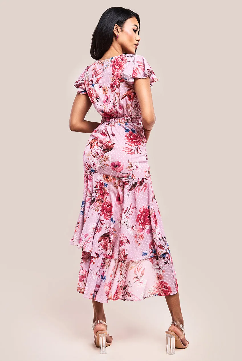 Floral Wrap High And Low Midaxi Dress - Blush Pink by Goddiva sold by Goddiva product image thumbnail 2