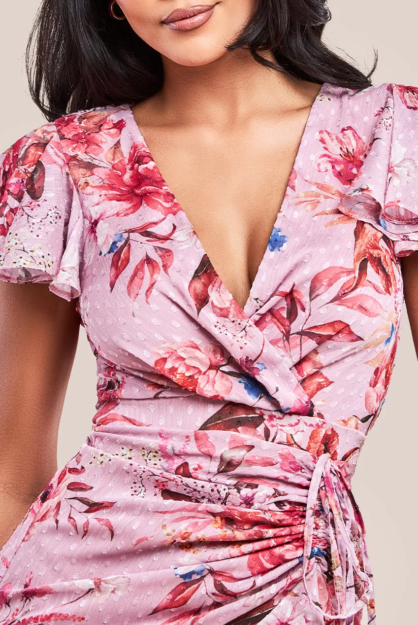 Floral Wrap High And Low Midaxi Dress - Blush Pink by Goddiva sold by Goddiva product image thumbnail 3