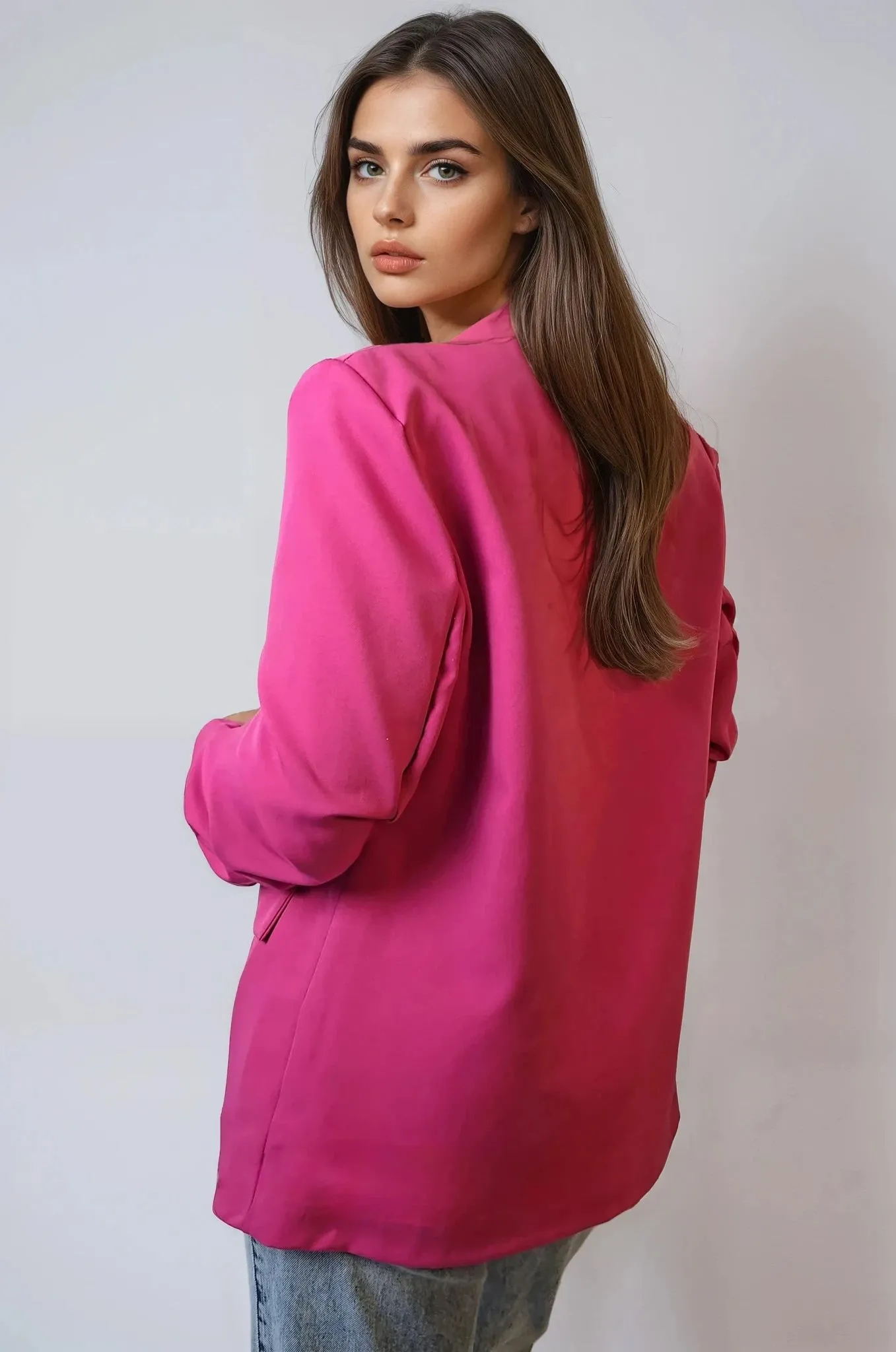 Fuchsia Blazer With Ruched Sleeves by Aftershock London sold by Goddiva product image thumbnail 3