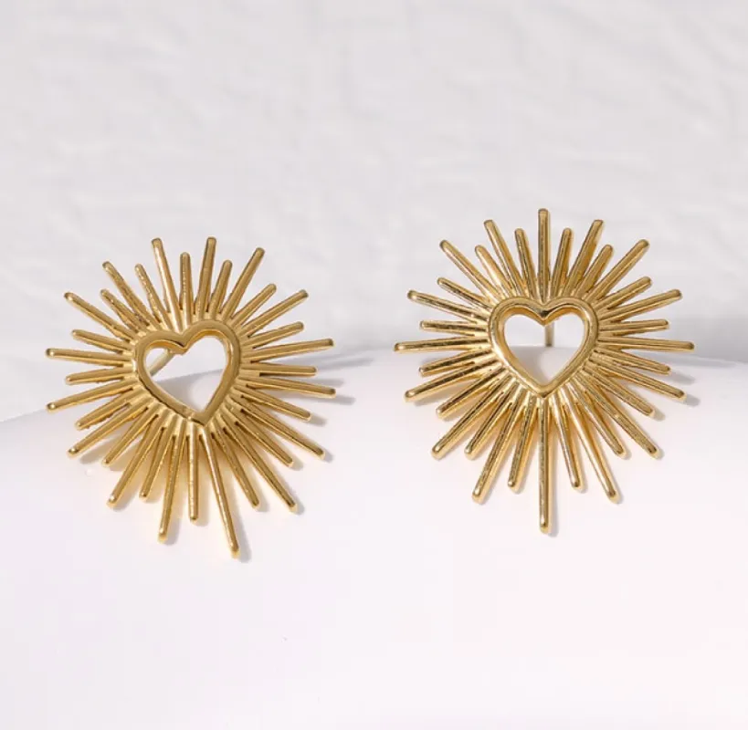 Radiating Heart Earring In Gold by Last True Angel sold by Goddiva