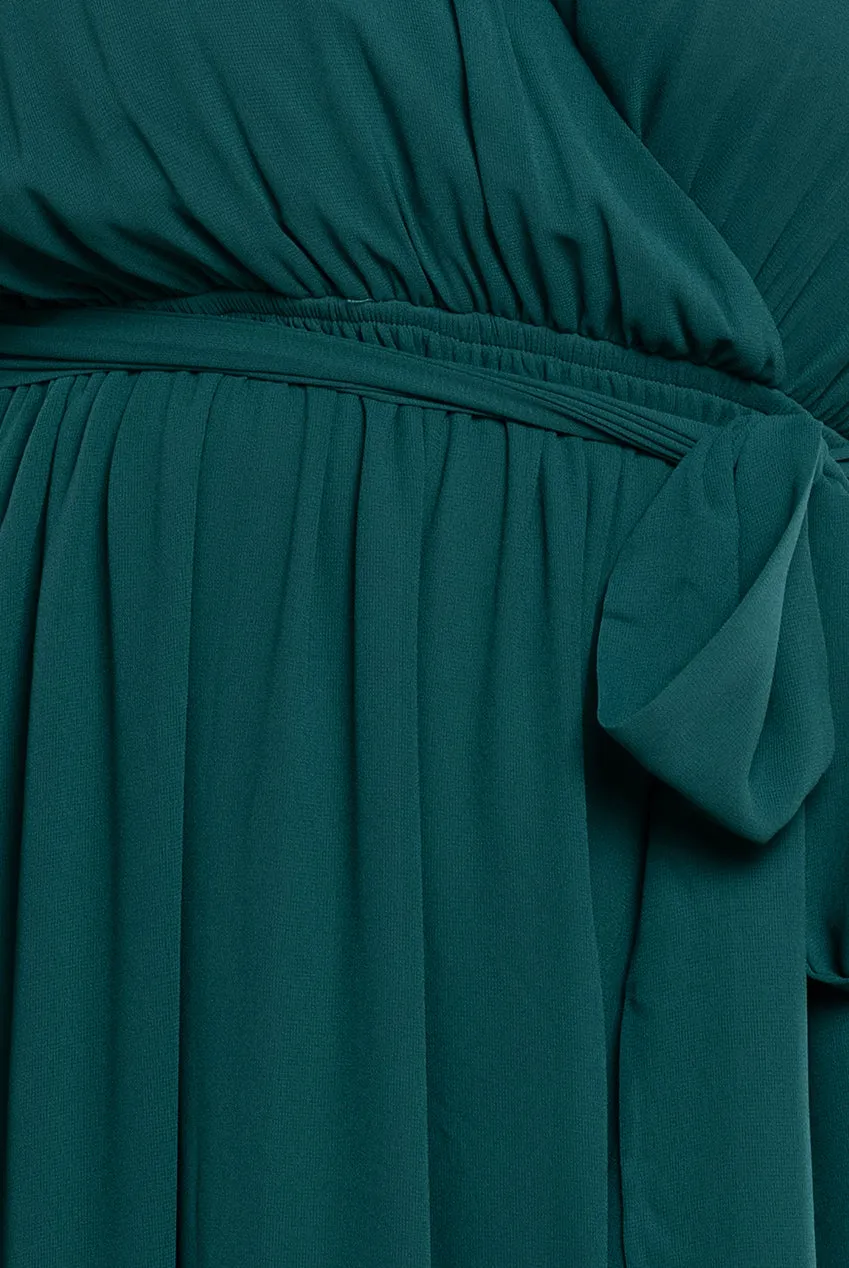 Flutter Sleeve Wrap Maxi Dress - Emerald Green by Goddiva Plus sold by Goddiva product image thumbnail 4