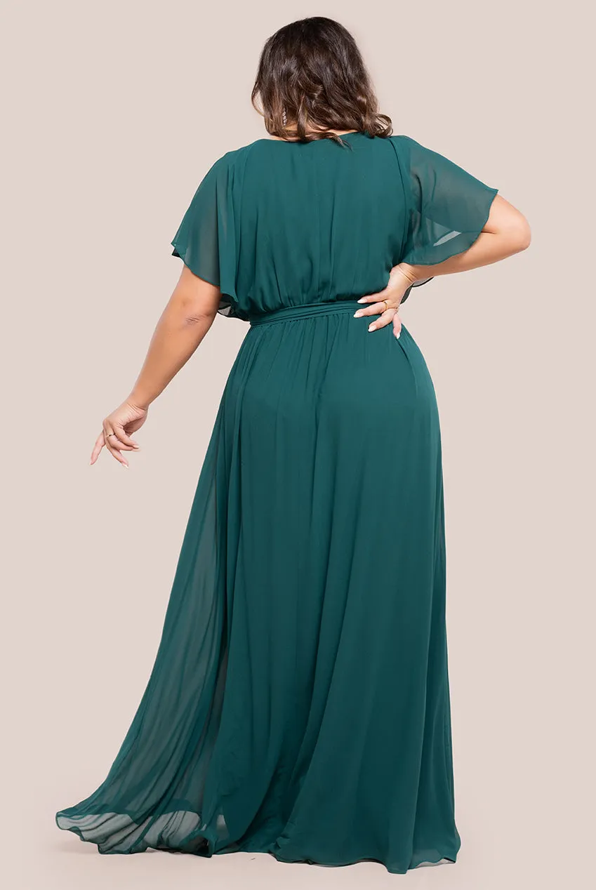 Flutter Sleeve Wrap Maxi Dress - Emerald Green by Goddiva Plus sold by Goddiva product image thumbnail 2
