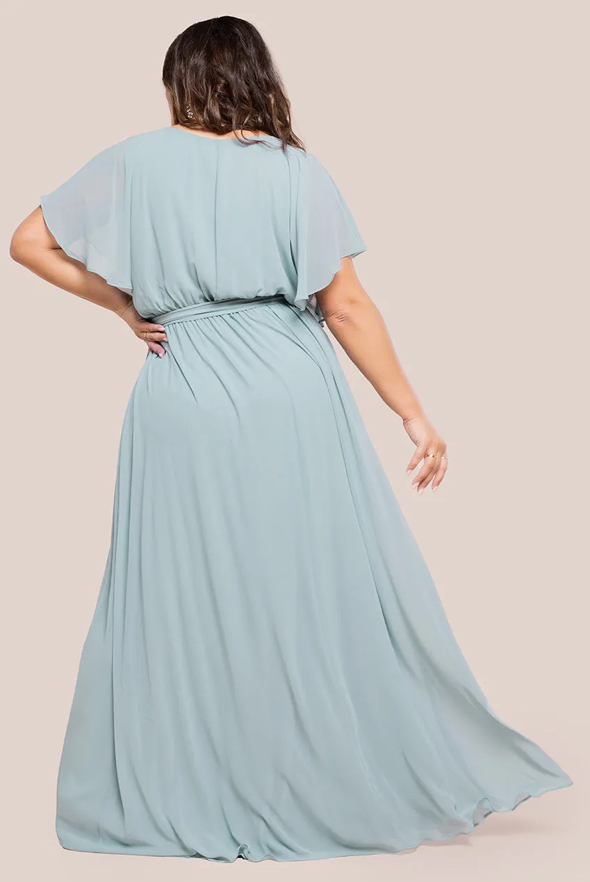 Goddiva Plus Flutter Sleeve Wrap Maxi Dress - Sage Green sold by Goddiva product image thumbnail 2