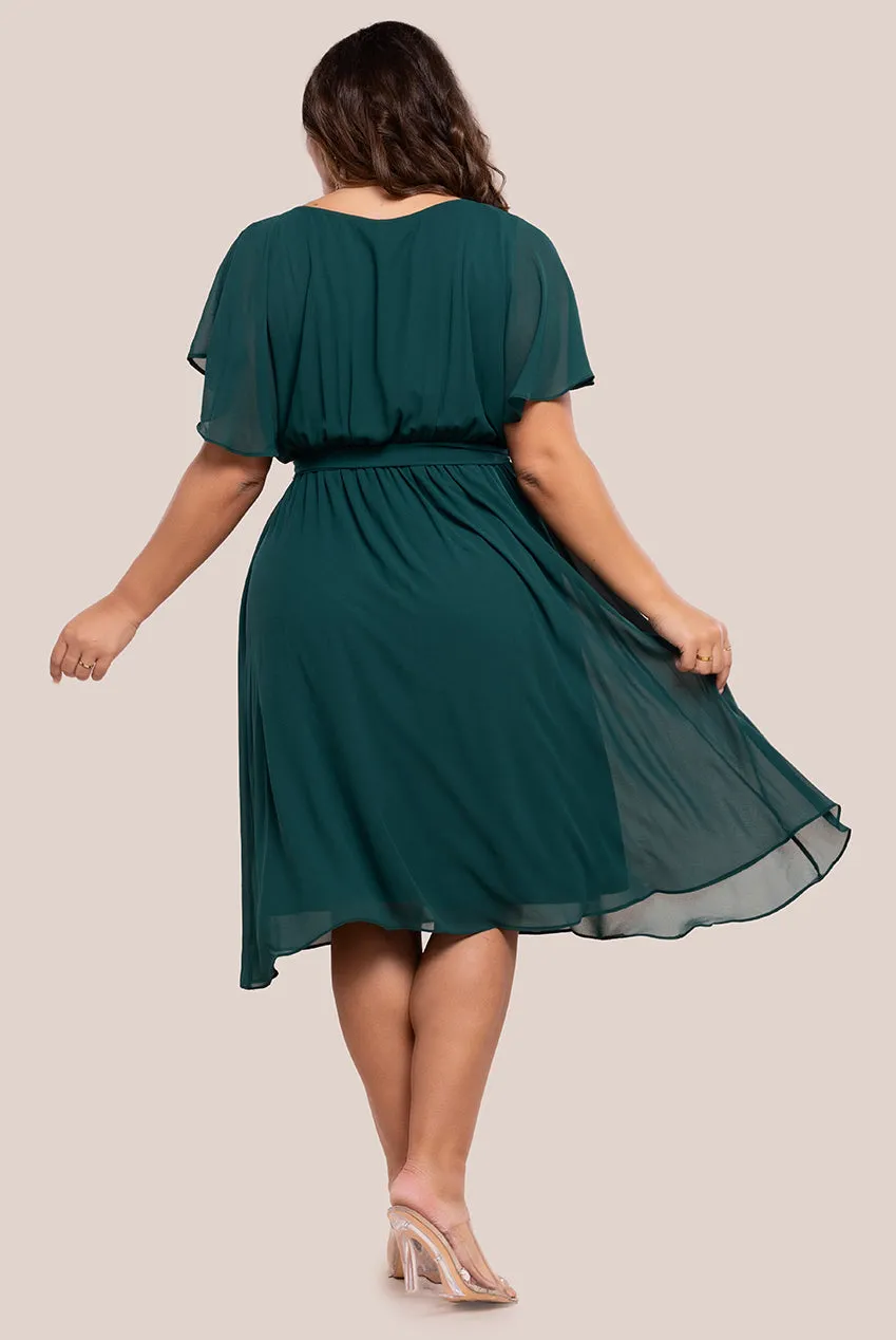 Flutter Sleeve Wrap Midi Dress - Emerald Green by Goddiva Plus sold by Goddiva product image thumbnail 2