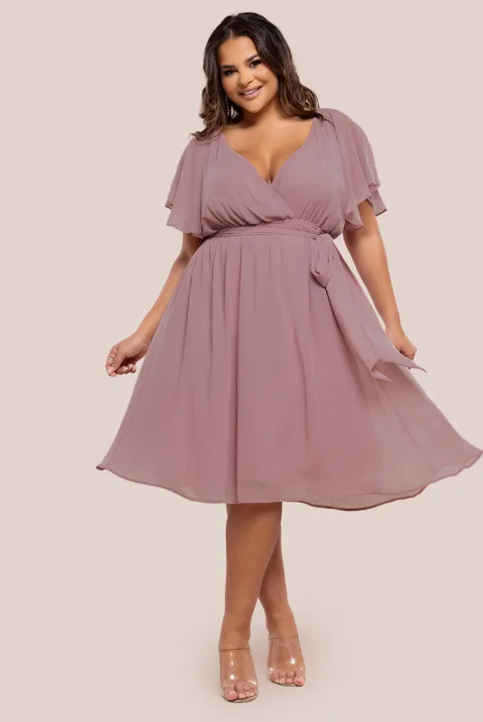 Goddiva Plus Flutter Sleeve Wrap Midi Dress - Lavender sold by Goddiva