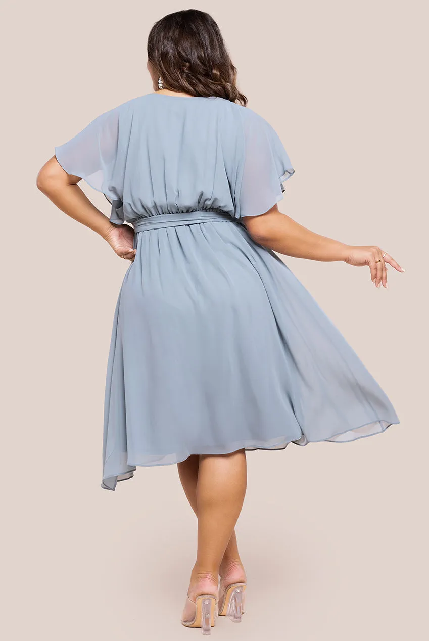 Goddiva Plus Flutter Sleeve Wrap Midi Dress - Blue sold by Goddiva product image thumbnail 2