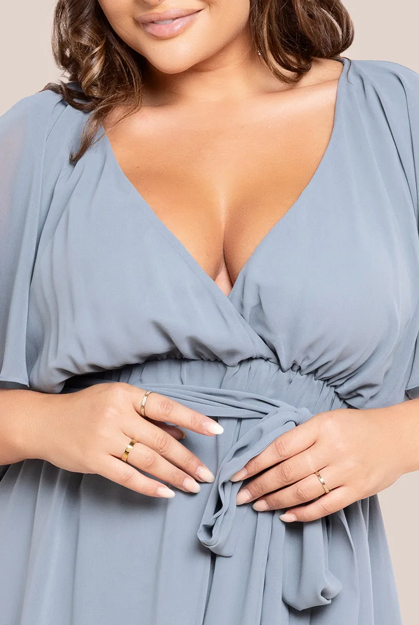 Goddiva Plus Flutter Sleeve Wrap Midi Dress - Blue sold by Goddiva product image thumbnail 3