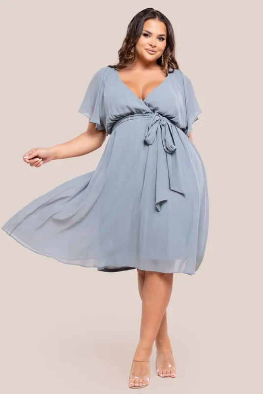 Goddiva Plus Flutter Sleeve Wrap Midi Dress - Blue sold by Goddiva