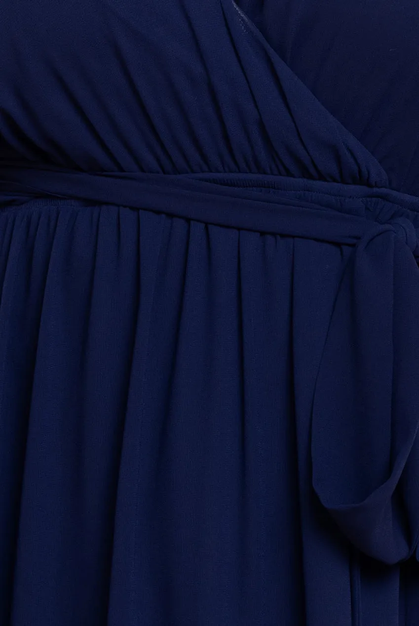 Goddiva Plus Flutter Sleeve Wrap Midi Dress - Navy Blue sold by Goddiva product image thumbnail 4
