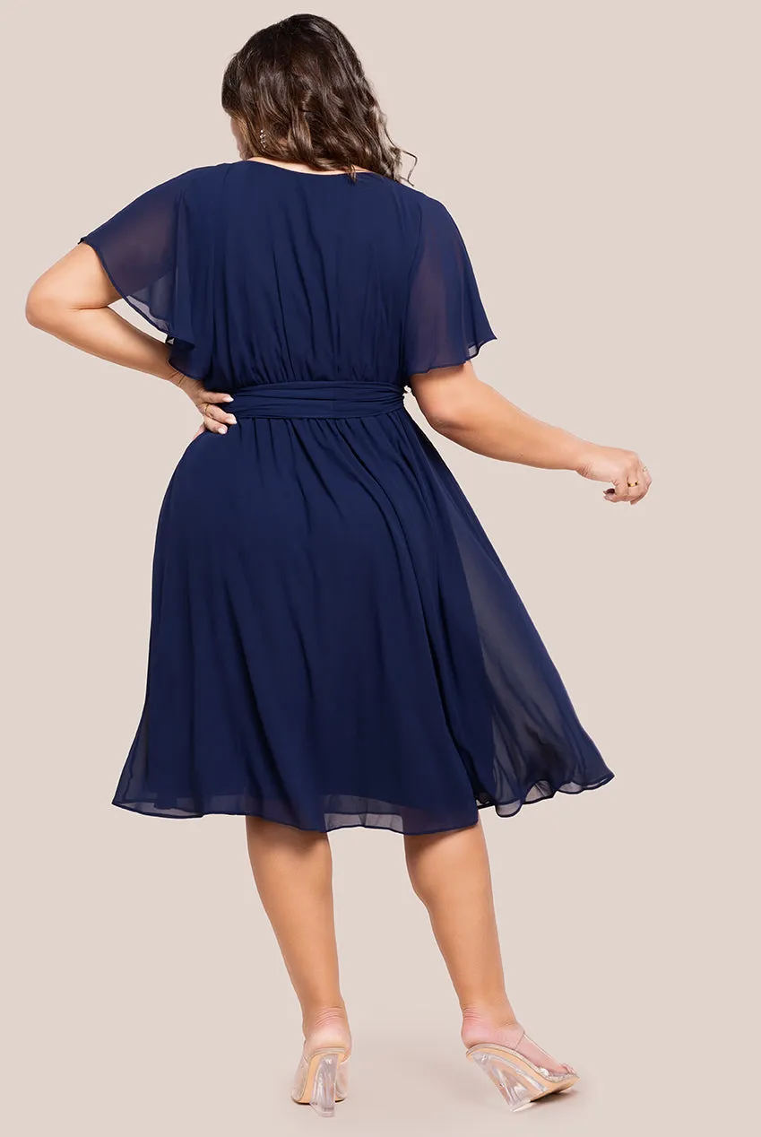 Goddiva Plus Flutter Sleeve Wrap Midi Dress - Navy Blue sold by Goddiva product image thumbnail 2