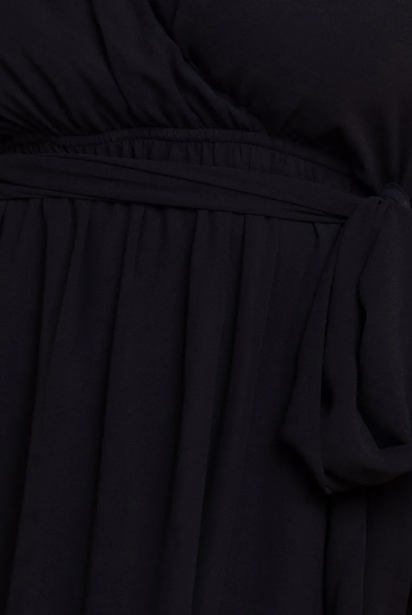 Goddiva Plus Flutter Sleeve Wrap Midi Dress - Black sold by Goddiva product image thumbnail 4