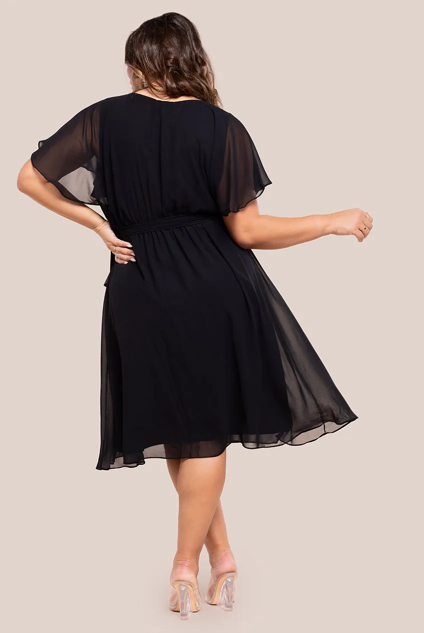 Goddiva Plus Flutter Sleeve Wrap Midi Dress - Black sold by Goddiva product image thumbnail 2