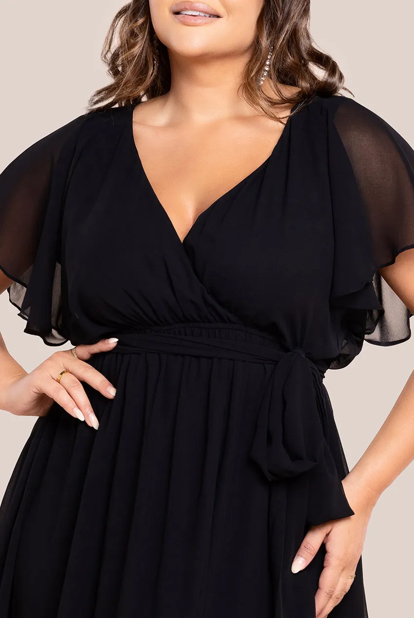 Goddiva Plus Flutter Sleeve Wrap Midi Dress - Black sold by Goddiva product image thumbnail 3