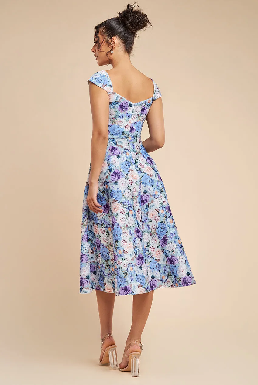 Floral Print A-Line Sweetheart Midi Dress - Powder Blue by Goddiva sold by Goddiva product image thumbnail 2