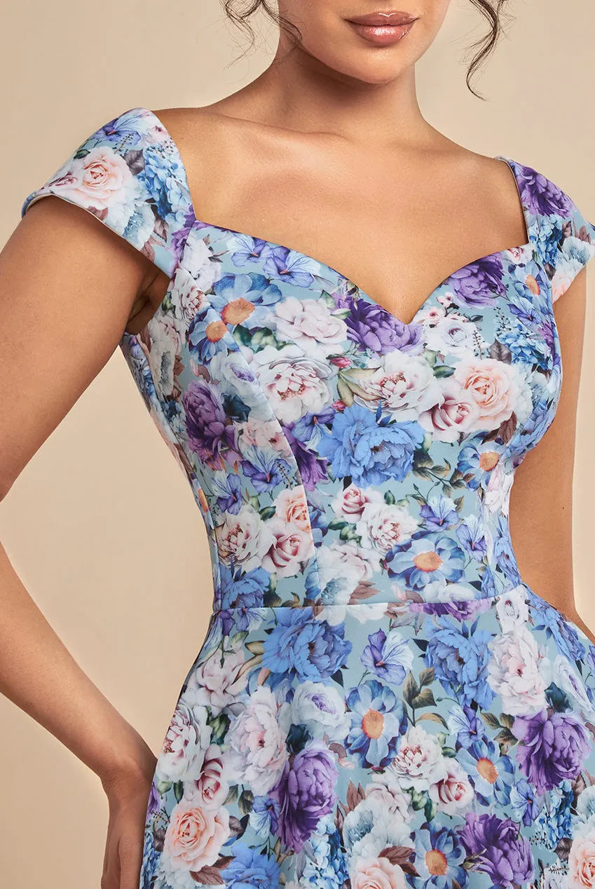 Floral Print A-Line Sweetheart Midi Dress - Powder Blue by Goddiva sold by Goddiva product image thumbnail 3