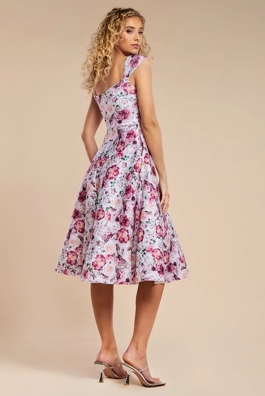 Floral Print A-Line Sweetheart Midi Dress - Blush Pink by Goddiva sold by Goddiva product image thumbnail 2