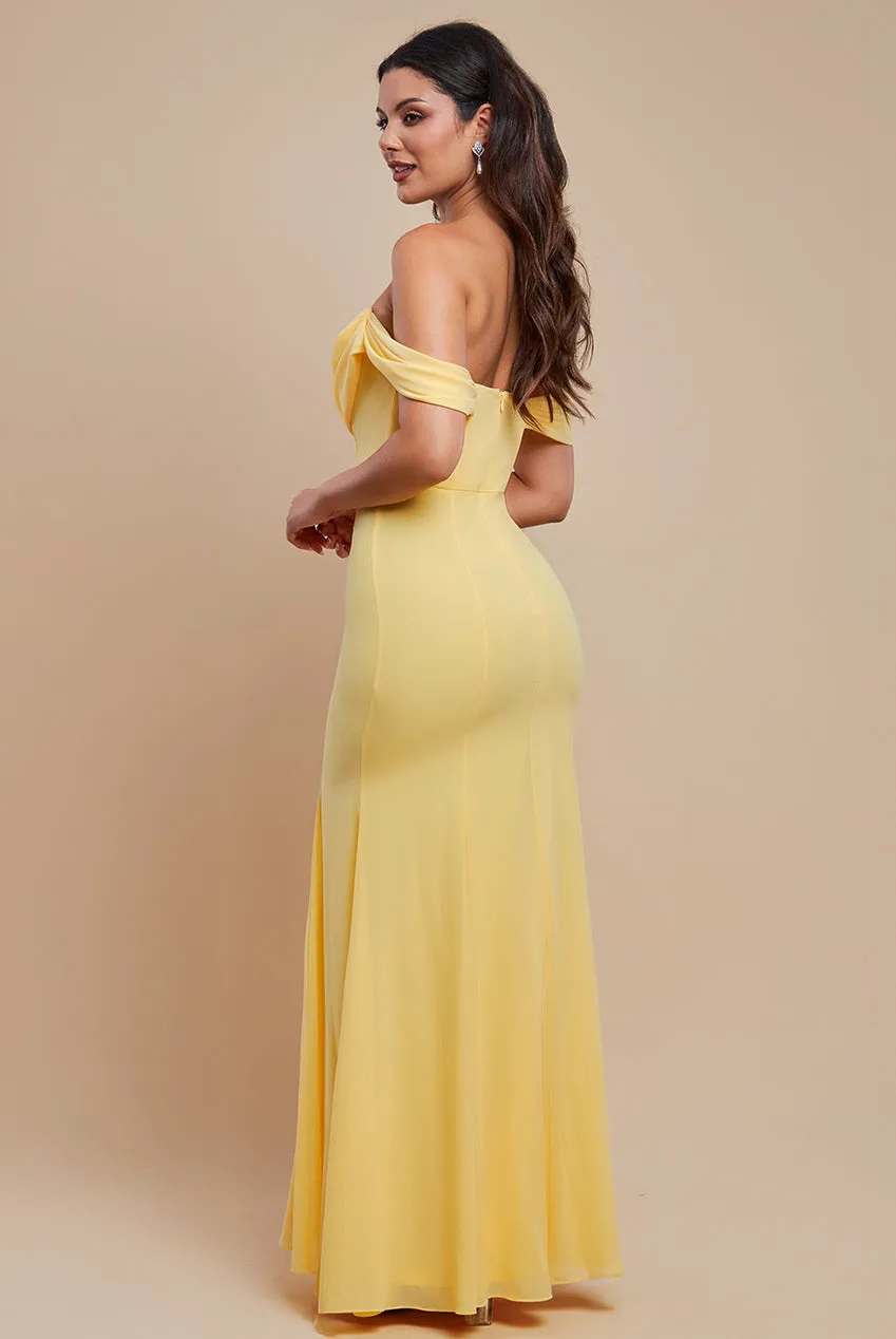 Chiffon Bardot Cowl Neck Maxi Dress - Lemon by Goddiva sold by Goddiva product image thumbnail 2