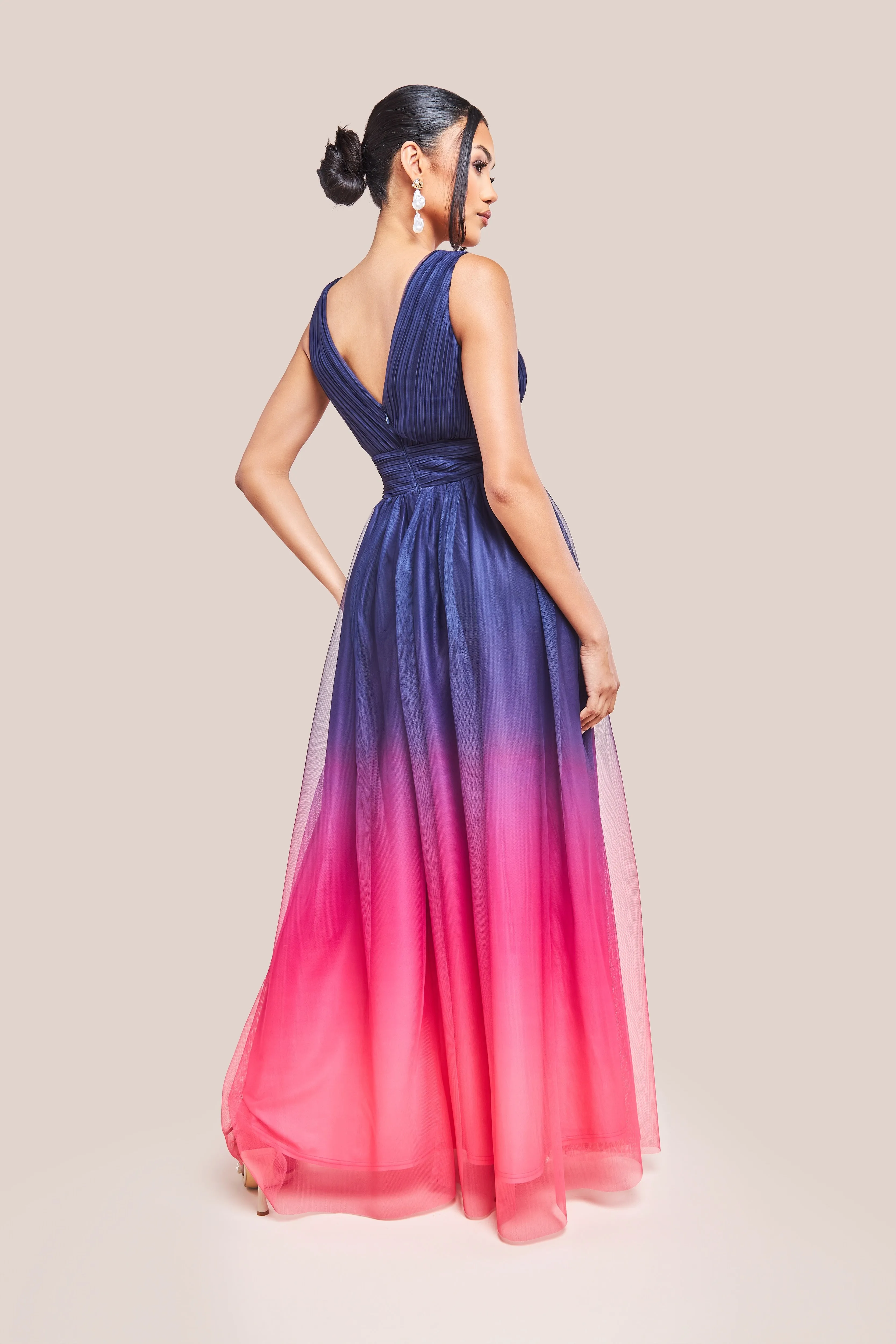 Sleeveless Ombre Pleated A-Line Maxi Dress - Pink Ombre by Goddiva sold by Goddiva product image thumbnail 2