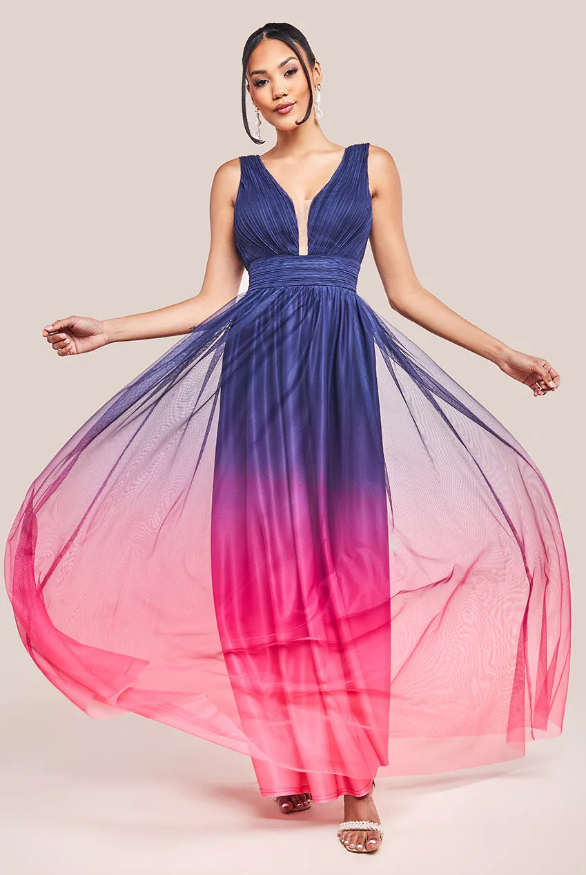 Sleeveless Ombre Pleated A-Line Maxi Dress - Pink Ombre by Goddiva sold by Goddiva