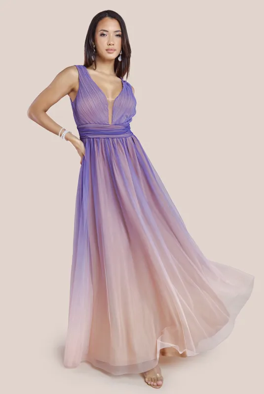 Sleeveless Ombre Pleated A-Line Maxi Dress - Lilac Ombre by Goddiva sold by Goddiva