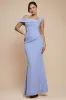 Off The Shoulder Pleated Waist Maxi Dress - Lilac by Goddiva sold by Goddiva