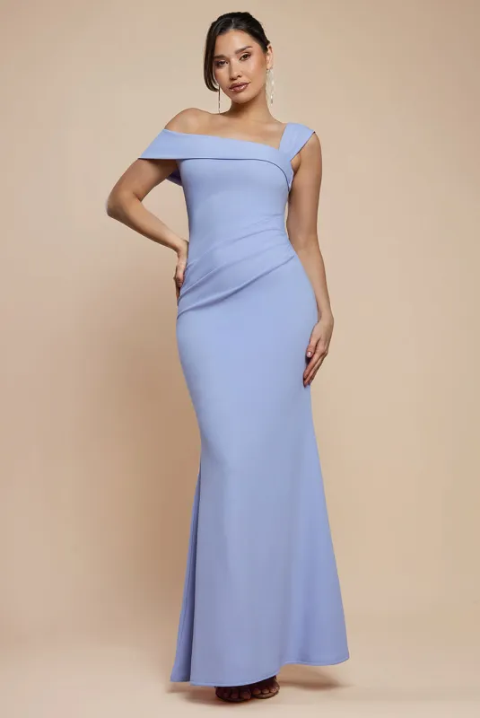 Off The Shoulder Pleated Waist Maxi Dress - Lilac by Goddiva sold by Goddiva