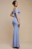 Off The Shoulder Pleated Waist Maxi Dress - Lilac by Goddiva sold by Goddiva
