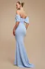 Off The Shoulder Draped Sleeve Maxi Dress - Blue by Goddiva sold by Goddiva