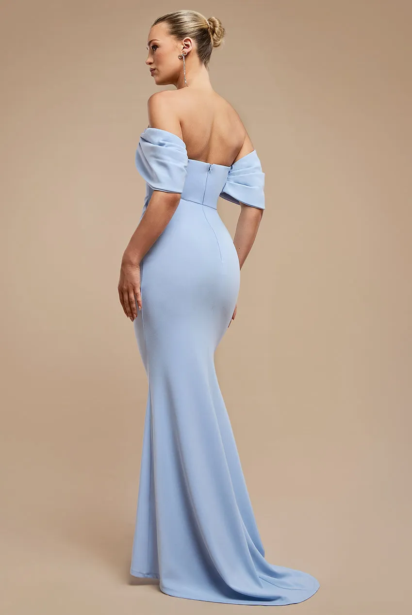 Off The Shoulder Draped Sleeve Maxi Dress - Blue by Goddiva sold by Goddiva product image thumbnail 2