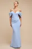 Off The Shoulder Draped Sleeve Maxi Dress - Blue by Goddiva sold by Goddiva