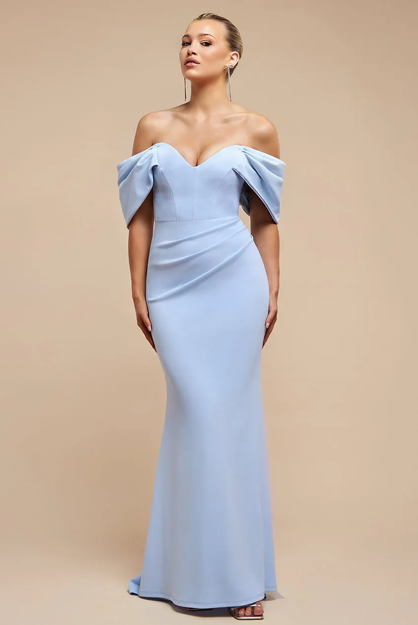 Off The Shoulder Draped Sleeve Maxi Dress - Blue by Goddiva sold by Goddiva