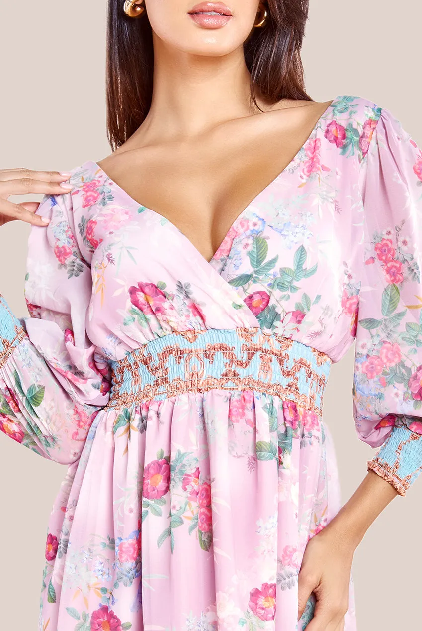 Goddiva Chiffon Wrap Border Floral Print Midi Dress - Pink sold by Goddiva product image thumbnail 3