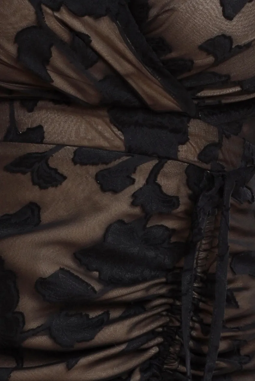 Jacquard Chiffon Wrap High Low Midaxi Dress - Black by Goddiva sold by Goddiva product image thumbnail 4