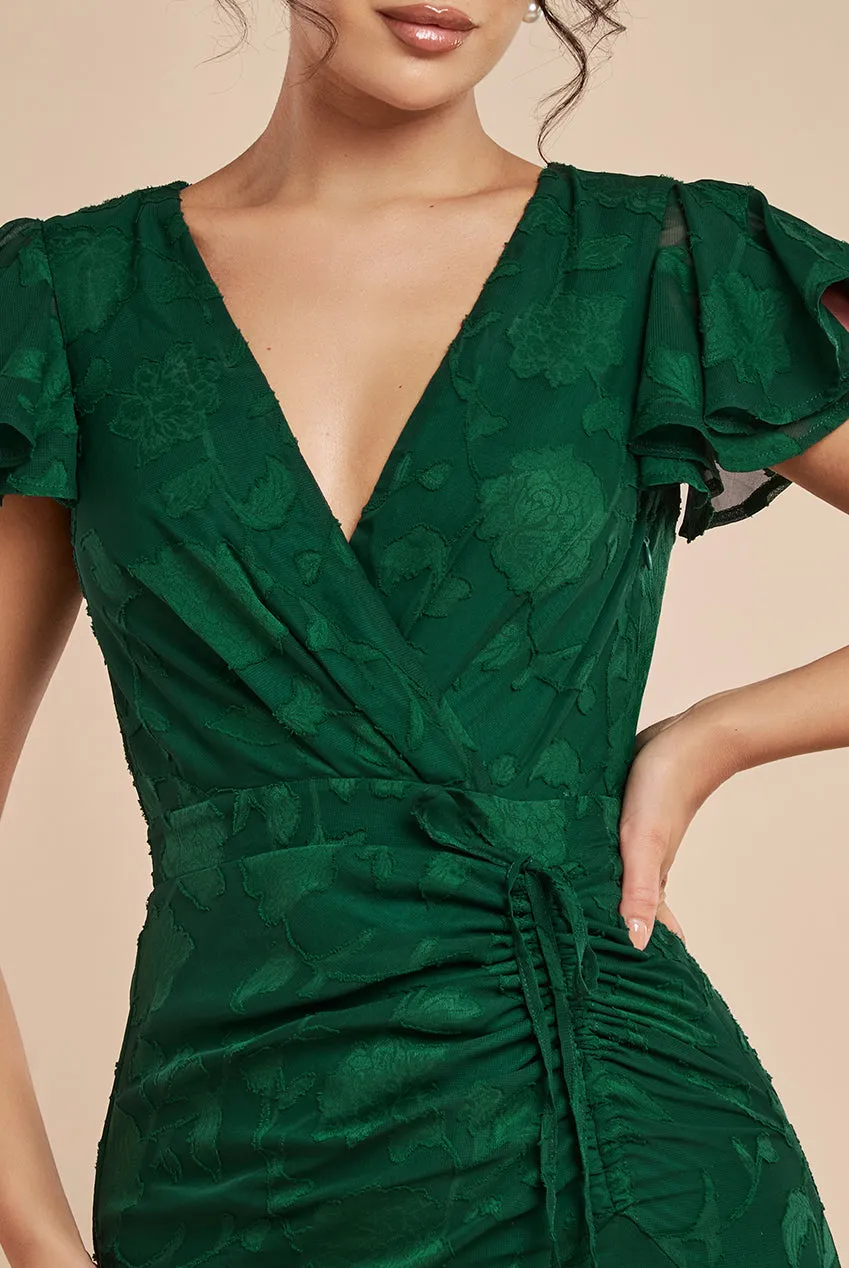 Jacquard Chiffon Wrap High Low Midaxi Dress - Emerald Green by Goddiva sold by Goddiva product image thumbnail 3