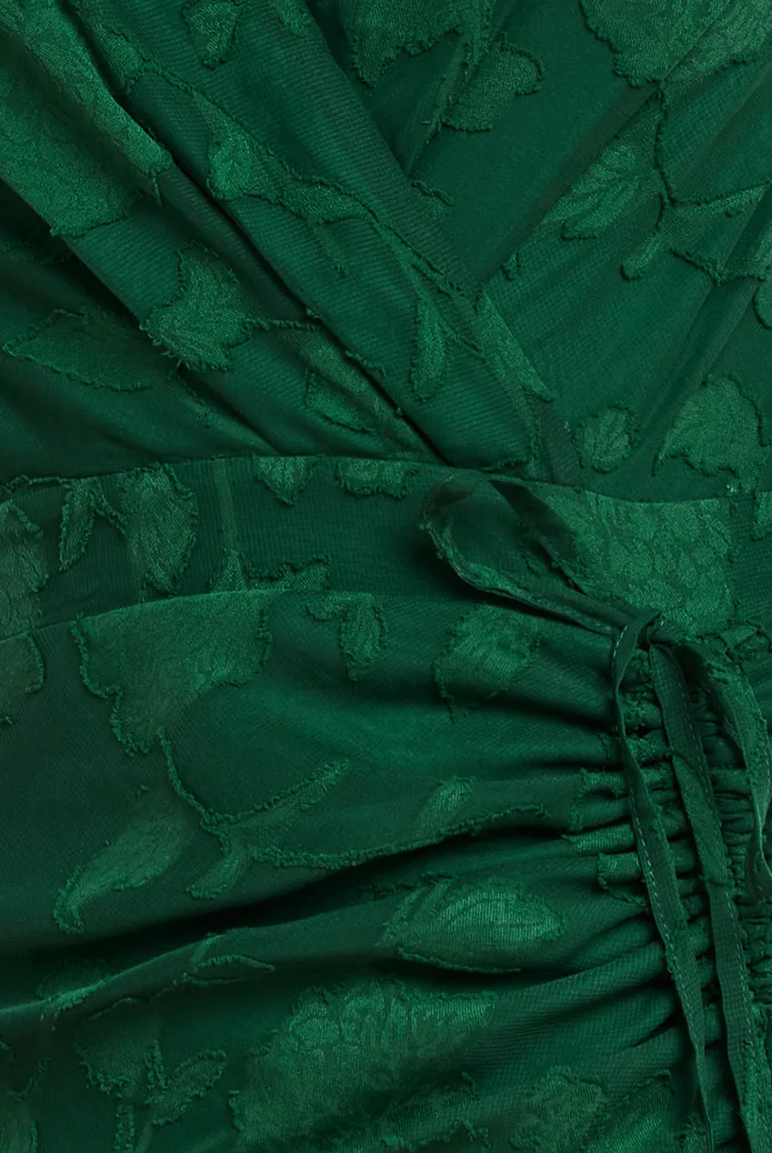 Jacquard Chiffon Wrap High Low Midaxi Dress - Emerald Green by Goddiva sold by Goddiva product image thumbnail 4