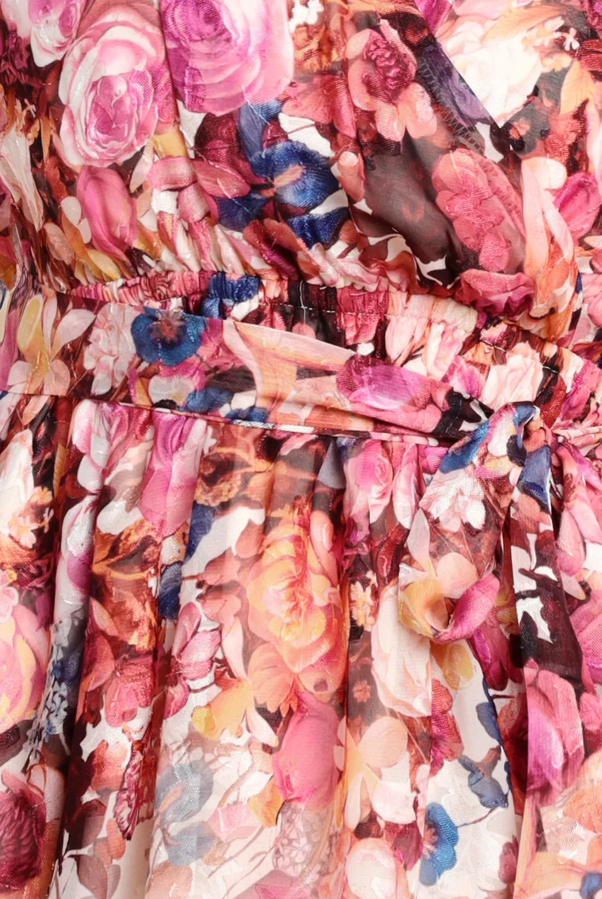 Floral Flutter Sleeve Wrap Midi Dress - Ivory by Goddiva sold by Goddiva product image thumbnail 4